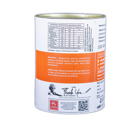 Organic Whole White Sesame Seeds - 125g