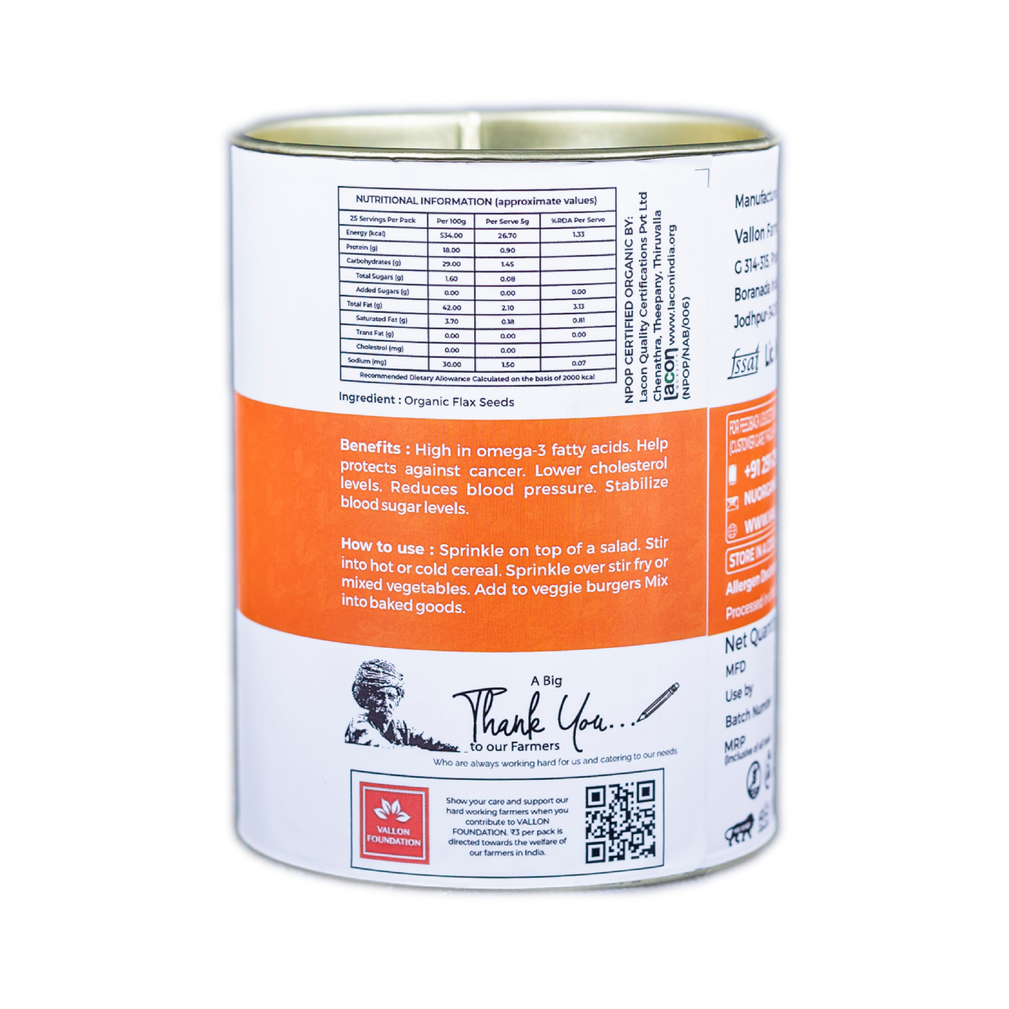 Organic Raw Flax Seeds - 125g